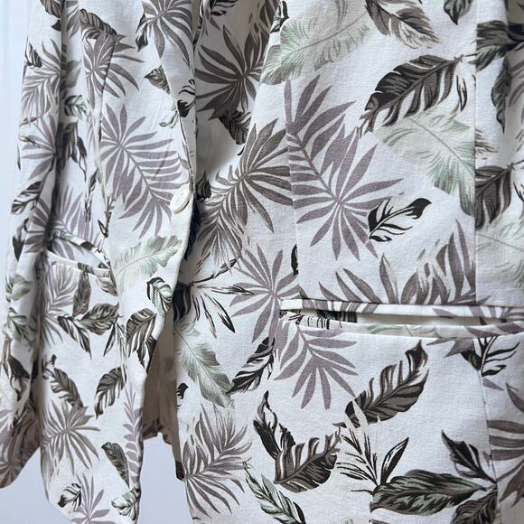 Solitaire Women's Linen Cotton Blend Palm Leaf Print Blazer Tropical Jacket - Picture 6 of 8
